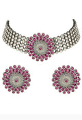 Mominos Fashion Johar Kamal Oxidised Silver-Plated Brass Finish Kundan Choker For Women (Pink) - Distacart