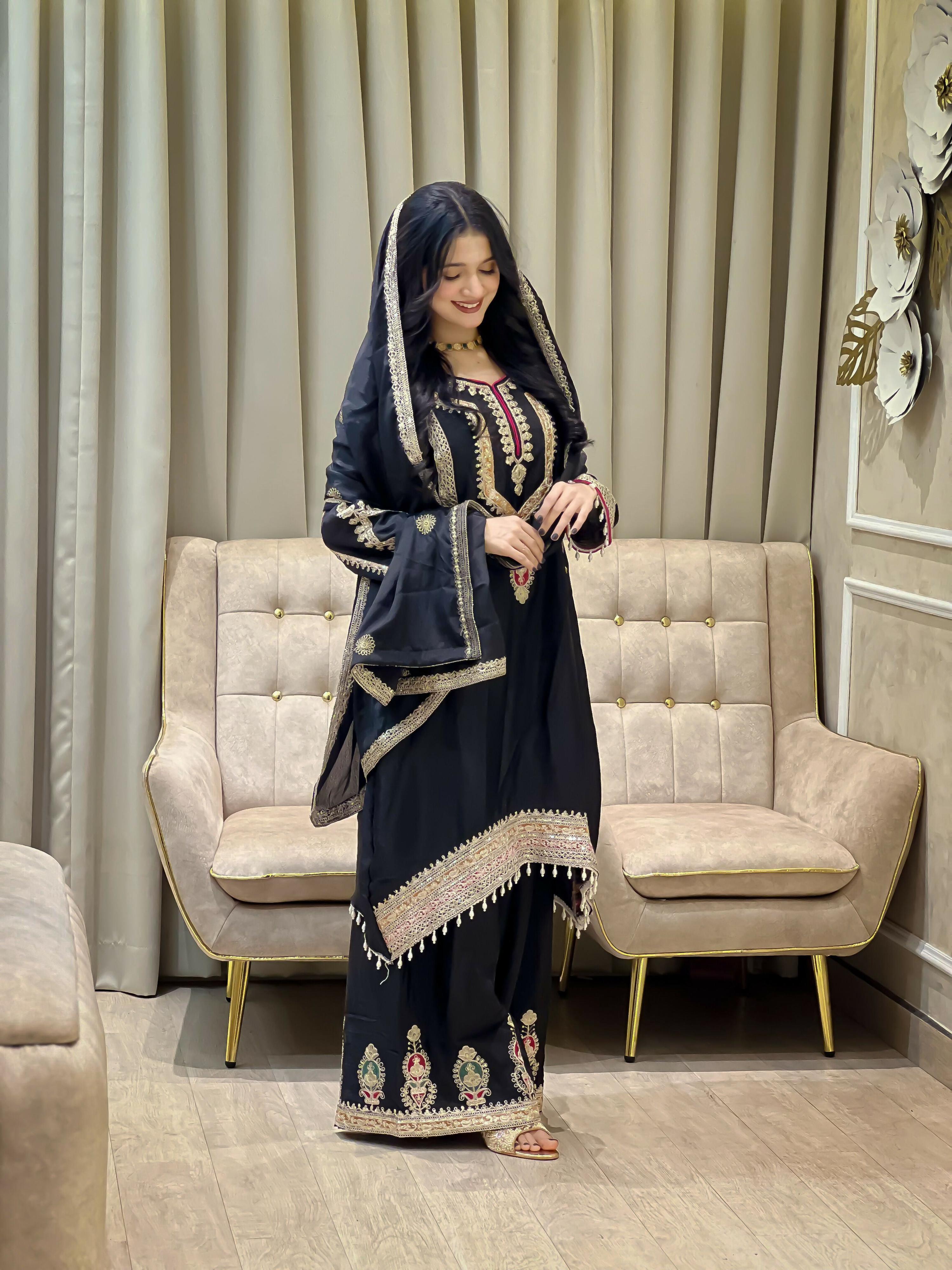 Teeya Creation Black Color Chinon Silk Party Wear Trending Palazzo Set - Distacart