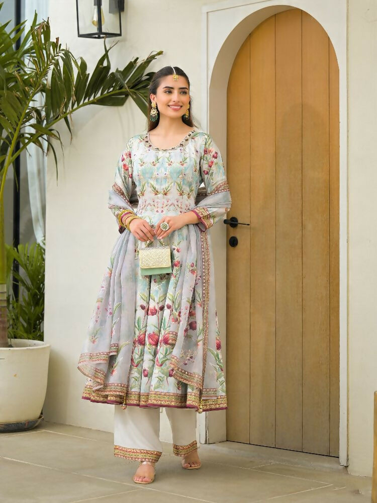 Functional Designer Sky Jam Silk Anarkali suit with Dupatta-Anbazaar - Distacart