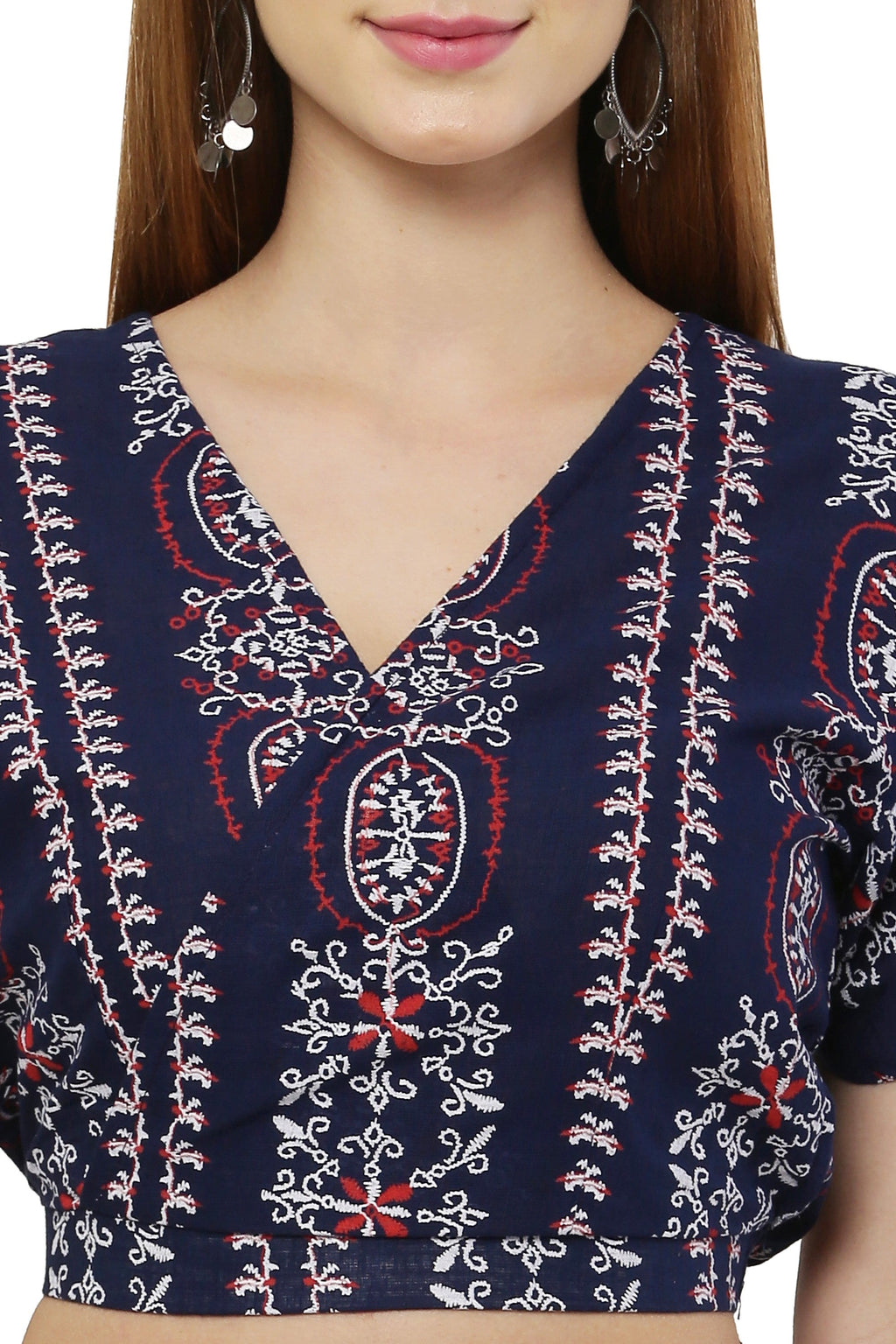 PAVONINE Navy Blue Color Printed Crop Top And Flared Palazzo Set For Girls & Women - Distacart