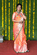 Jyoti Fashion Women's Peach Soft Handloom Silk Zari Woven Saree with Blouse