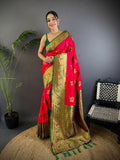 Joban Fashion Banarasi Red Woven Soft Silk Saree - Distacart