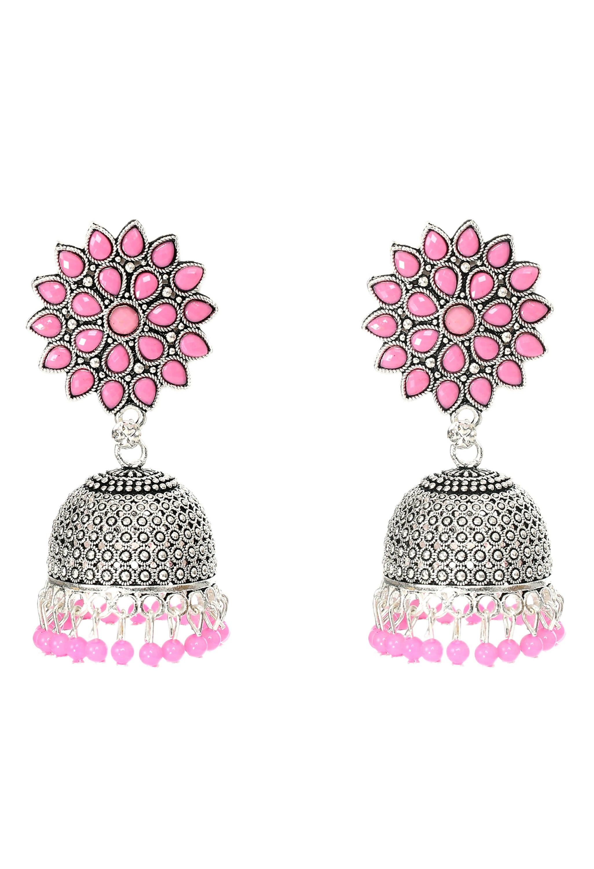 Mominos Fashion Joharkamal Kundan work Jhumka with Baby Pink Beads - Distacart