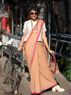 Suta Beige Solid Mul Cotton Saree - Distacart
