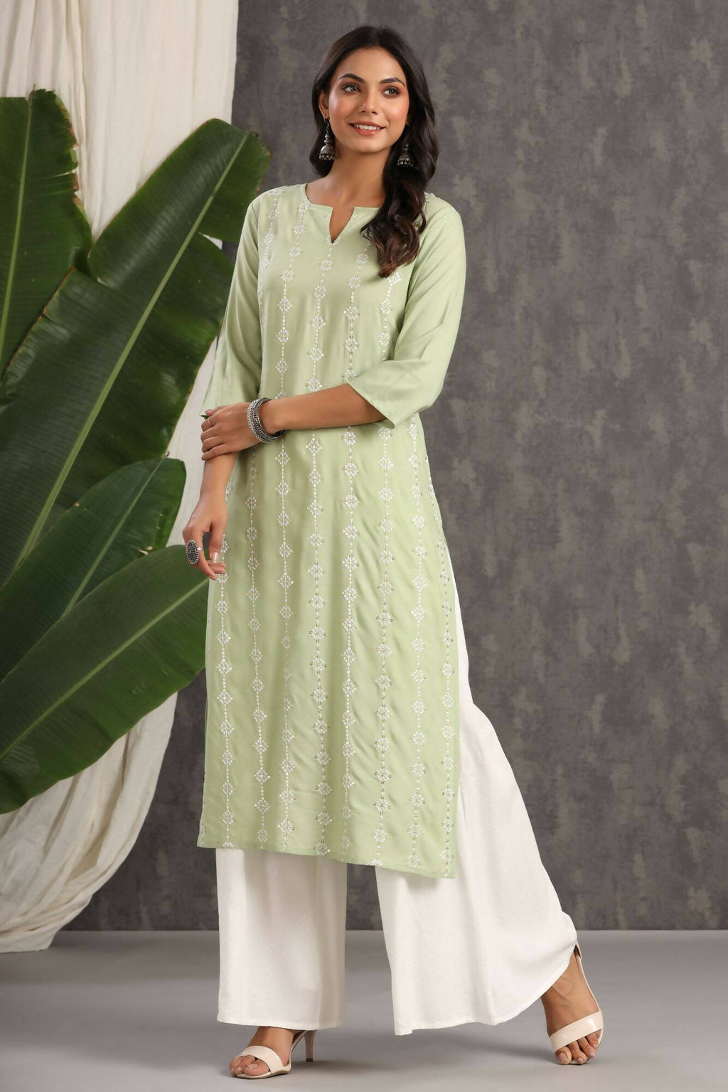 Juniper Women Lightolive Rayon Embroidered A-Line Dress - Distacart
