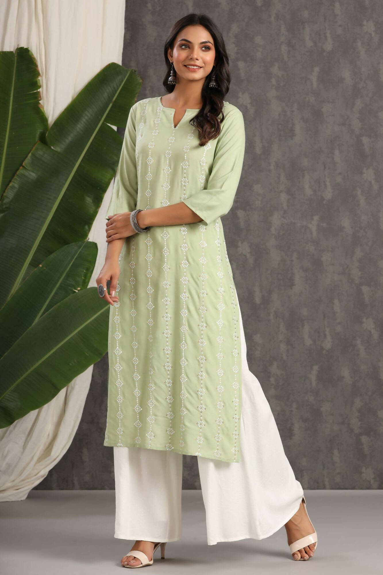 Juniper Women Lightolive Rayon Embroidered A-Line Dress - Distacart