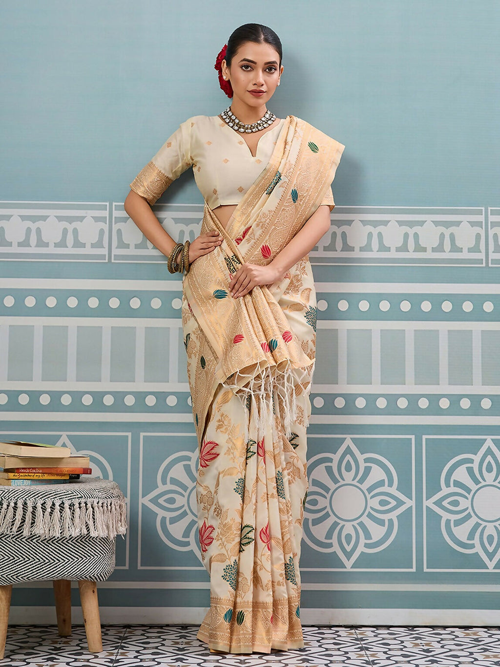 Shree Shyam Fashion Cream Silk Saree - Distacart
