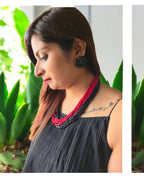 Inhanns Vibrant Handmade 20 Layers Beaded Necklace With Matching Earrings - Black & Red