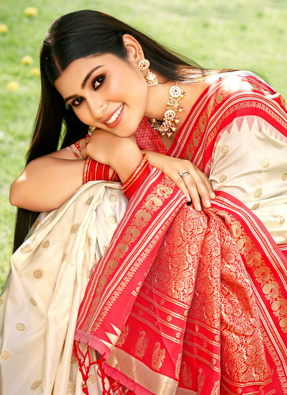 Shree Shyam Fashion Cream Soft Silk Saree - Distacart