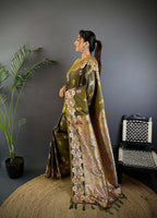 Joban Fashion Meenakari Mehendi Green Woven Soft Silk Saree - Distacart