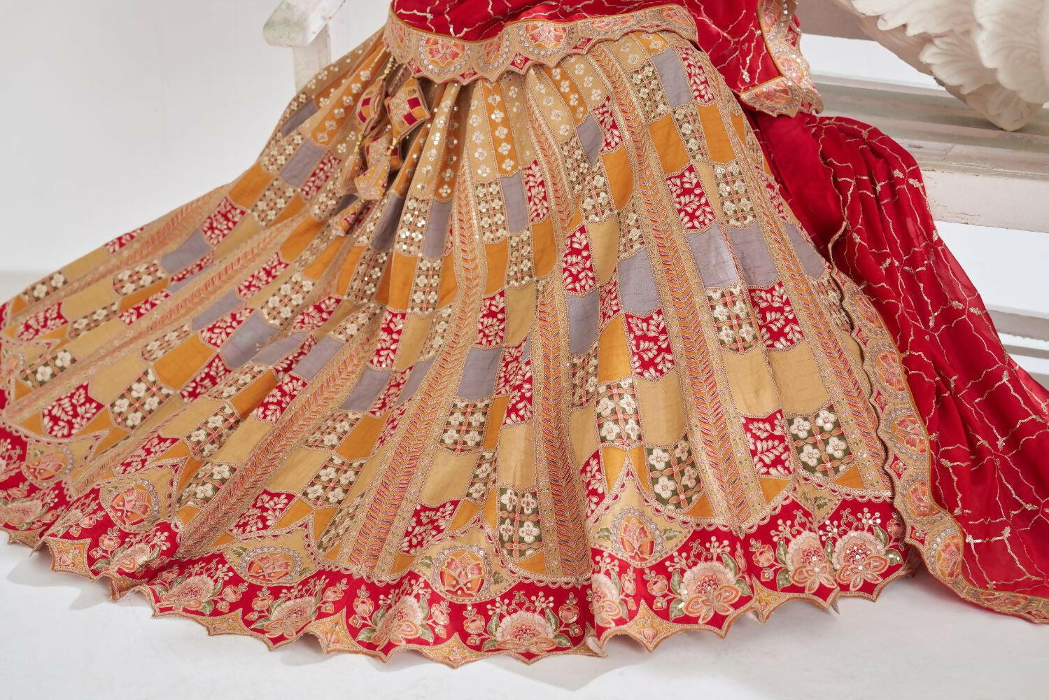 Kesar Fab Mustard Silk Embroidered Lehenga