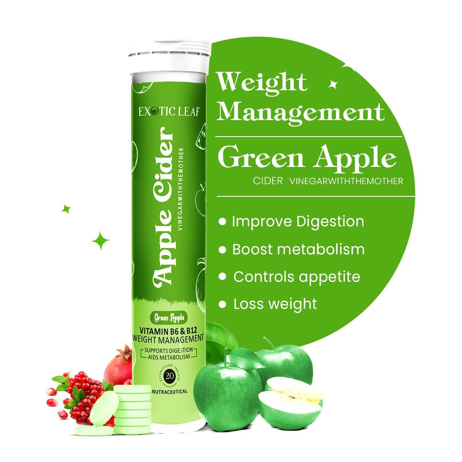 Exotic Leaf Green Apple Cider Vinegar Tablets - Distacart