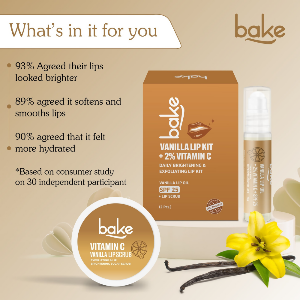 Bake Vitamin C Vanilla Lip Kit With Lip Balm SPF 25 & Lip Scrub For Dark & Pigmented Lips