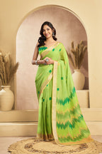 Vastranavya Mint Green Digital Printed Linen Ready To Wear Pocket Saree with Unstitched Blouse - Distacart