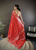 Joban Fashion Red Meenakari Banarasi Silk Sarees