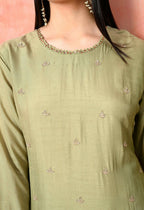 Joban Fashion Light Green Premium Pure Viscose Print Dola With Handwork Kurta Set