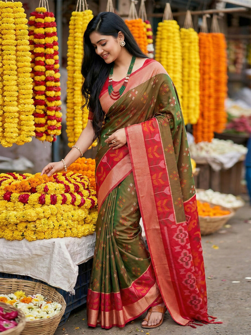 Shree Shyam Fashion Brown Pochampally Silk Saree - Distacart
