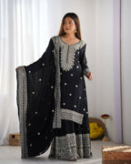 Teeya Creation Black Colour Chinnon Silk Heavy Embroidery Work Fully Stitched Salwar Suit - Distacart