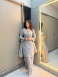 Anaita Grey Crape Readymade Kurti Set with Beads Sequence Work - Distacart