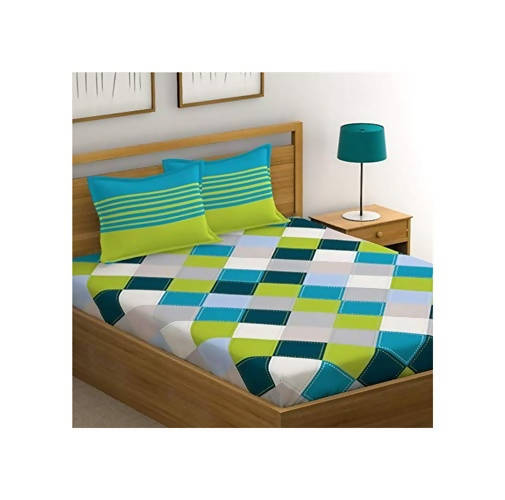 Vamika Printed Cotton Multicolor Latest Design Bedsheet With Pillow Covers (LEOC_CHECK_SG)