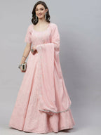 Pink Georgette Thread with Sequins Embroidered work Lehenga Choli with Dupatta - Jivika