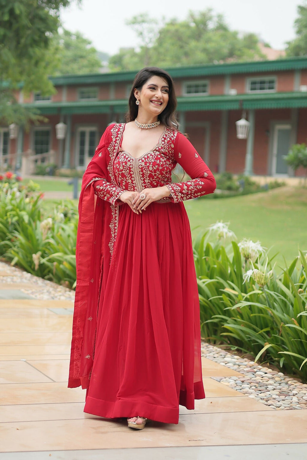 Joban Fashion Red Georgette Sequence Embroidery Work Kurta Set - Distacart