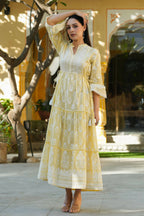 Juniper Women's Lemon Yellow Printed Teired Dress - Distacart