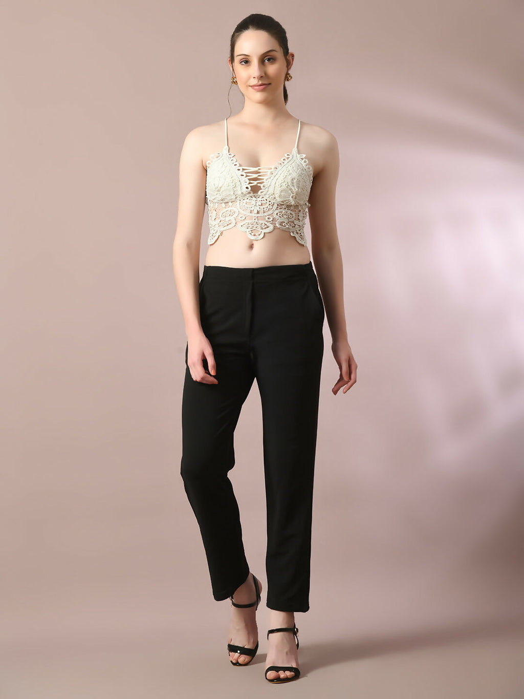 Myshka Women'sBlack Solid Party Straight Trousers