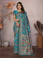 Joban Fashion Teal Meena Weaves Pashmina Sarees