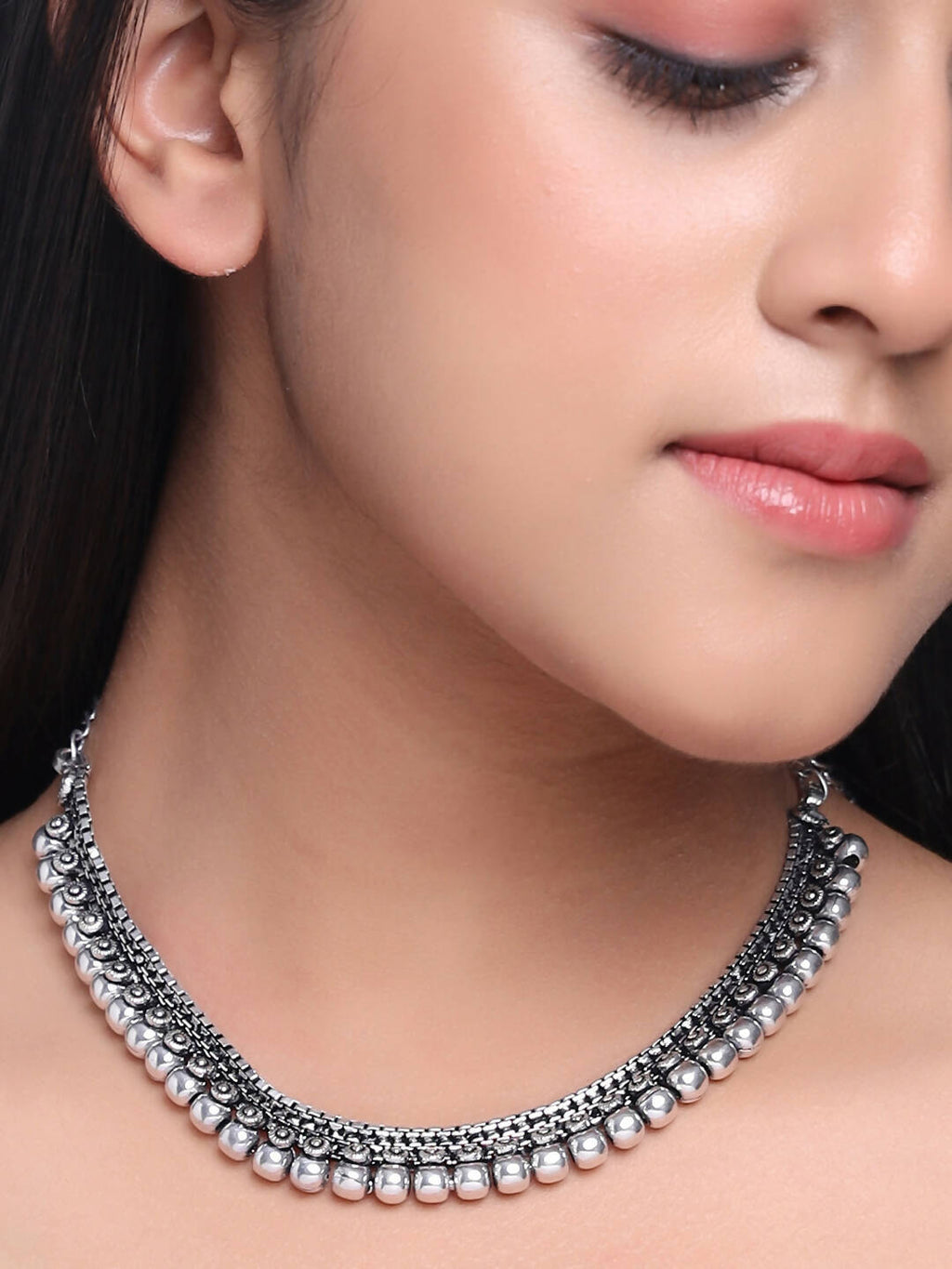NVR Women Silver-Plated Oxidised Necklace