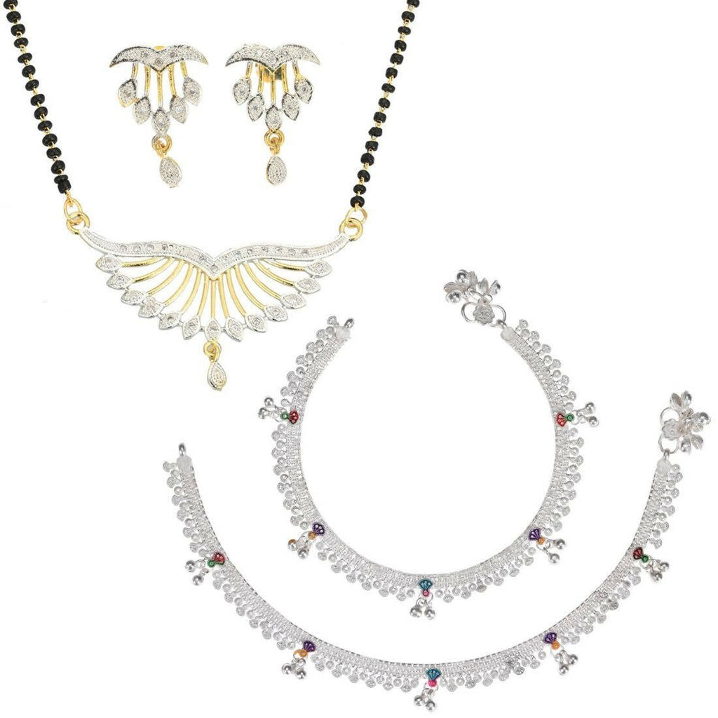 AanyaCentric Gold-plated Mangalsutra Pendant Earring Set & Silver Plated Anklet - Distacart