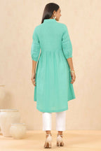 Juniper Womens Blush Turquoise Cotton Slub Solid Mid Length Shirt Dress With Lace Detailing - Distacart