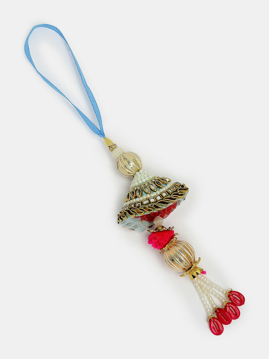NVR Women & Men Set of 2 Blue Kundan-Studded & Beaded Bhaiya Bhabhi Rakhi With Roli Chawal - Distacart