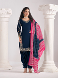 Anaita Navy Blue Roman Silk Stitched Suit with Embroidery & Real Mirror Work - Distacart