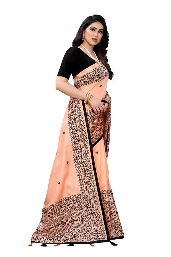 Vamika Peach Sana Silk Printed Saree (Nihal Peach)