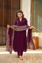 The52 Wine Women's Beautiful South Cotton Fabric Straight Kurta with Pant And Dupatta Set - Distacart