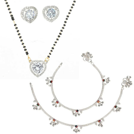 AanyaCentric Gold-Polished Mangalsutra Pendant Earring Set & Silver Plated Anklet