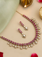 Ruby Raang Pink Kundan Necklace Set
