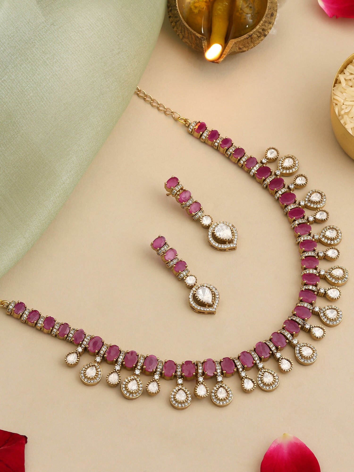 Ruby Raang Pink Kundan Necklace Set