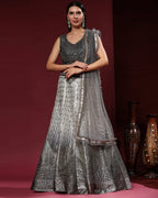 Grey Organza Mirror With Coding Work Lehenga Choli with Dupatta - Tanya