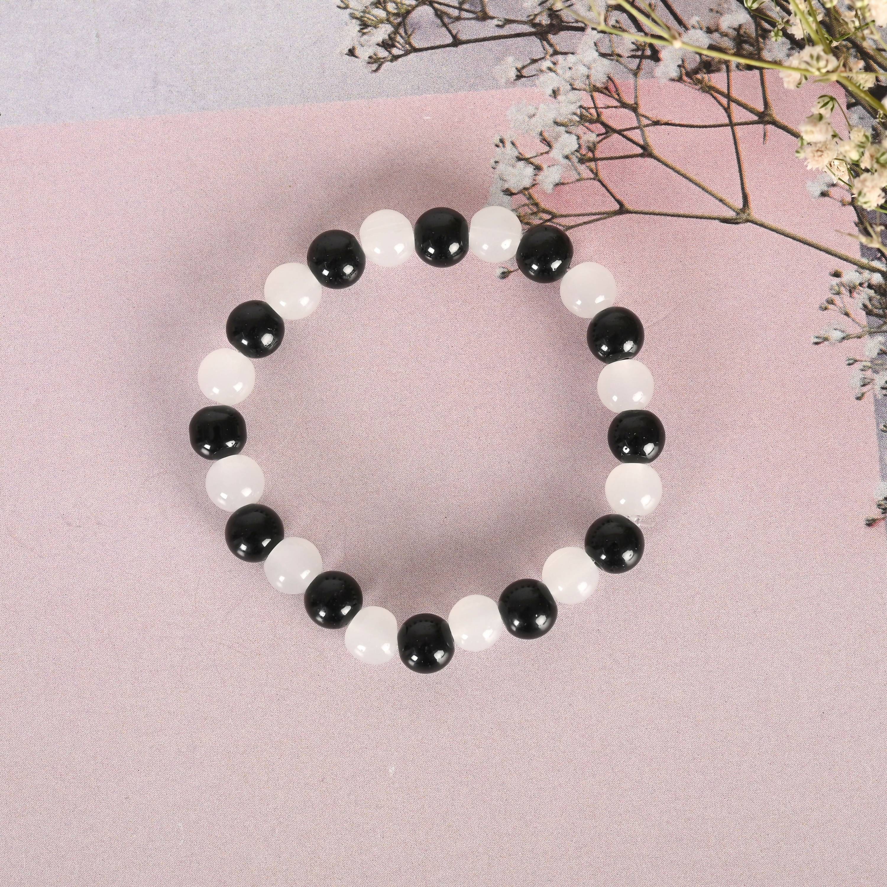 NVR Men & Women White Marble Crystal Beaded Elasticated Bracelet - Distacart
