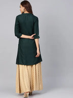 Juniper Women Solid Viscose Rayon Asymmetric Kurta (Dark Green) - Distacart