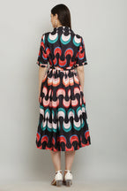 PAVONINE Zig-Zag Multi-Colors Printed Crepe Fabric Black Dress For Women - Distacart