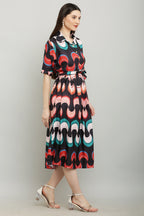 PAVONINE Zig-Zag Multi-Colors Printed Crepe Fabric Black Dress For Women - Distacart