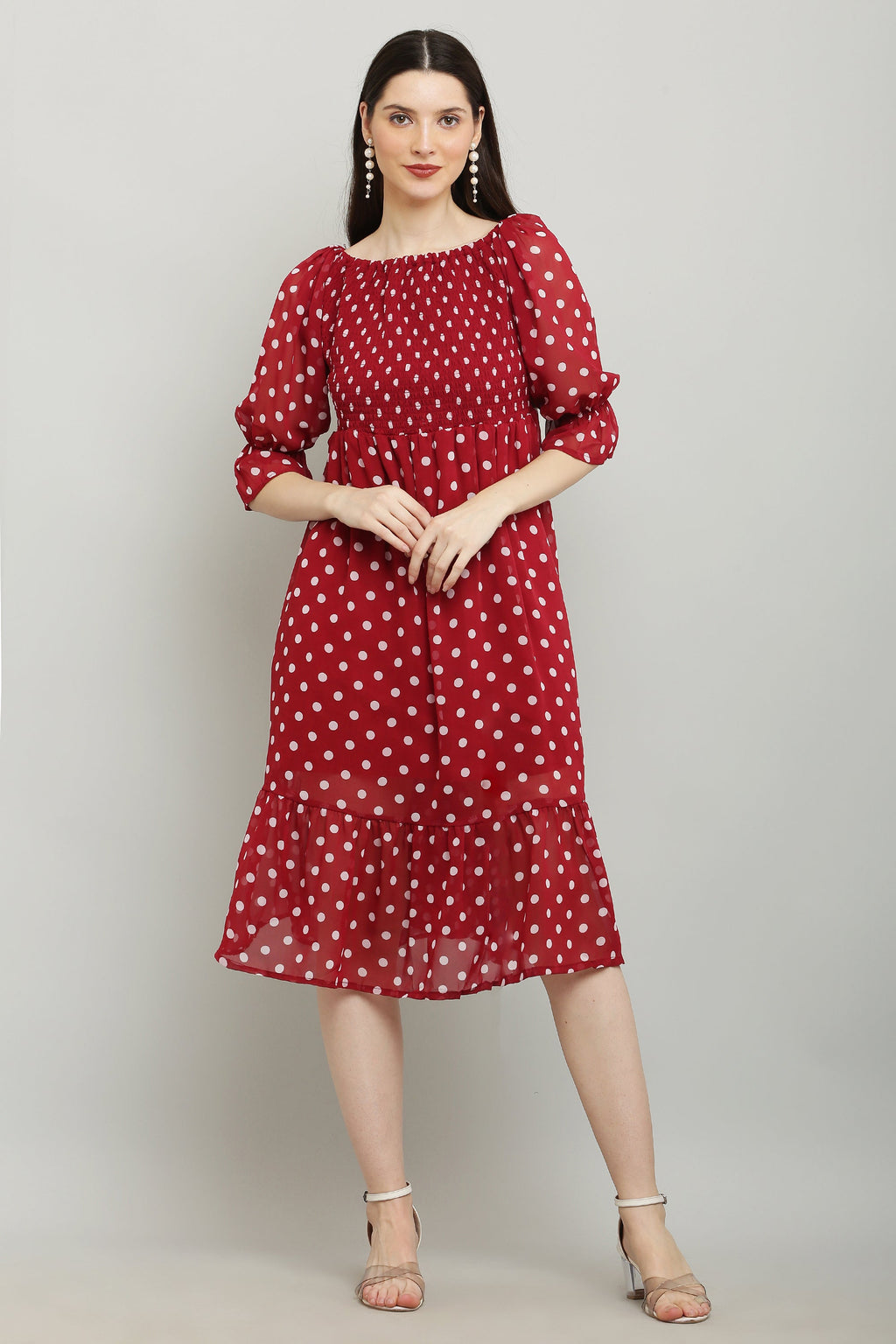 PAVONINE Polka Dots Body Kansai Maroon Dress For Women - Distacart