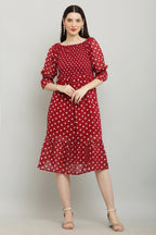 PAVONINE Polka Dots Body Kansai Maroon Dress For Women - Distacart