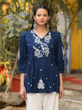 Juniper Women Navy Blue Rayon Embroidered Tunic