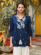 Juniper Women Navy Blue Rayon Embroidered Tunic