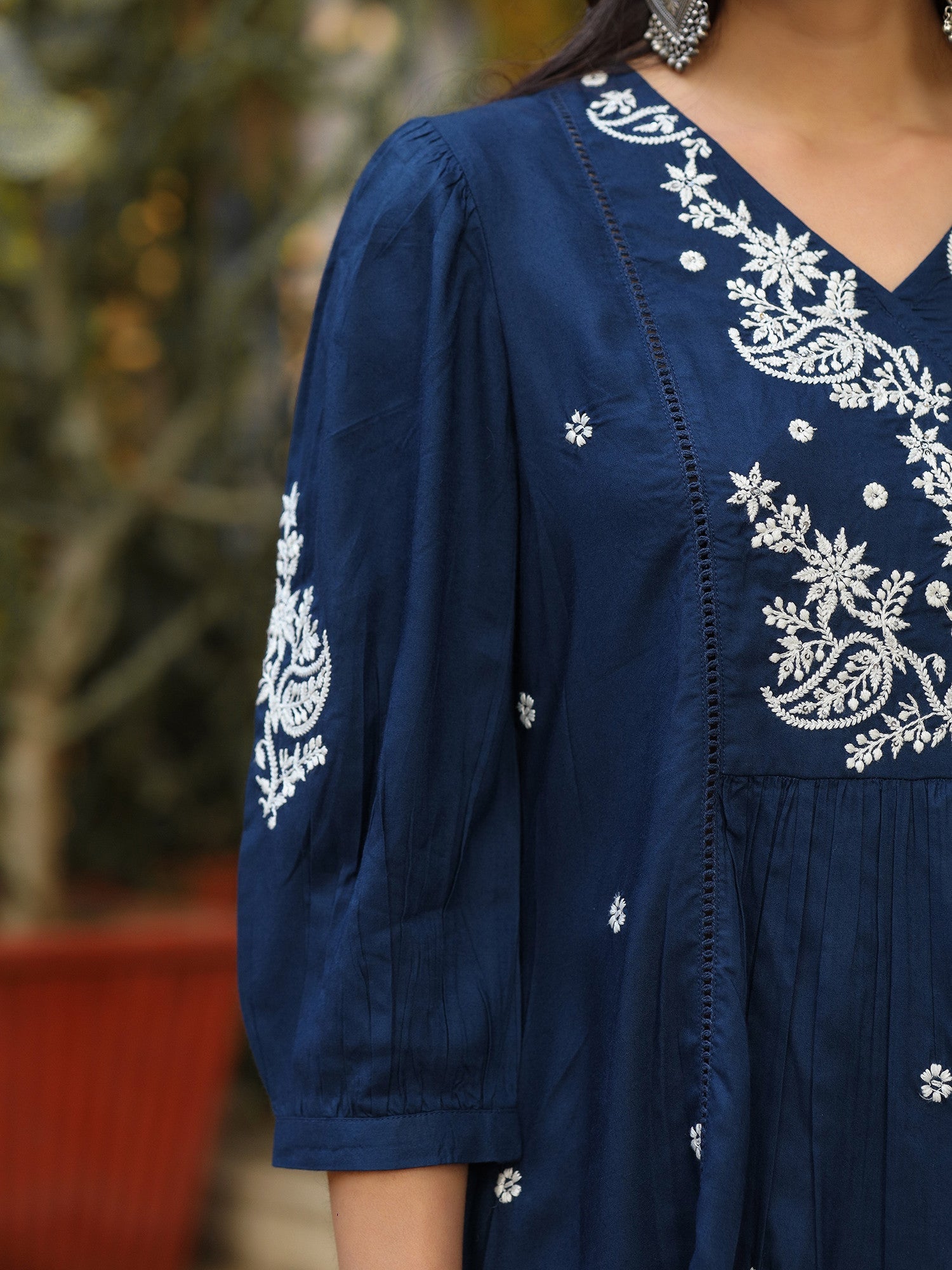 Juniper Women Navy Blue Rayon Embroidered Tunic