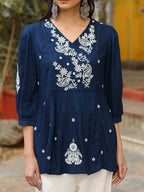 Juniper Women Navy Blue Rayon Embroidered Tunic